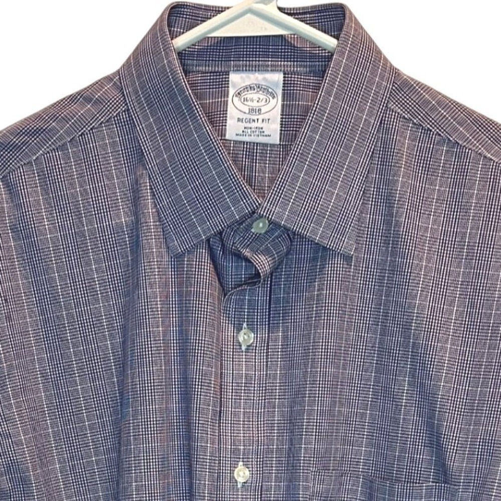 Brooks Brothers Shirt 16.5 2/3 Mens Blue White Regent Fit Non-Iron Cotton Check